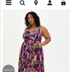 Navy leaf smocked midi dress